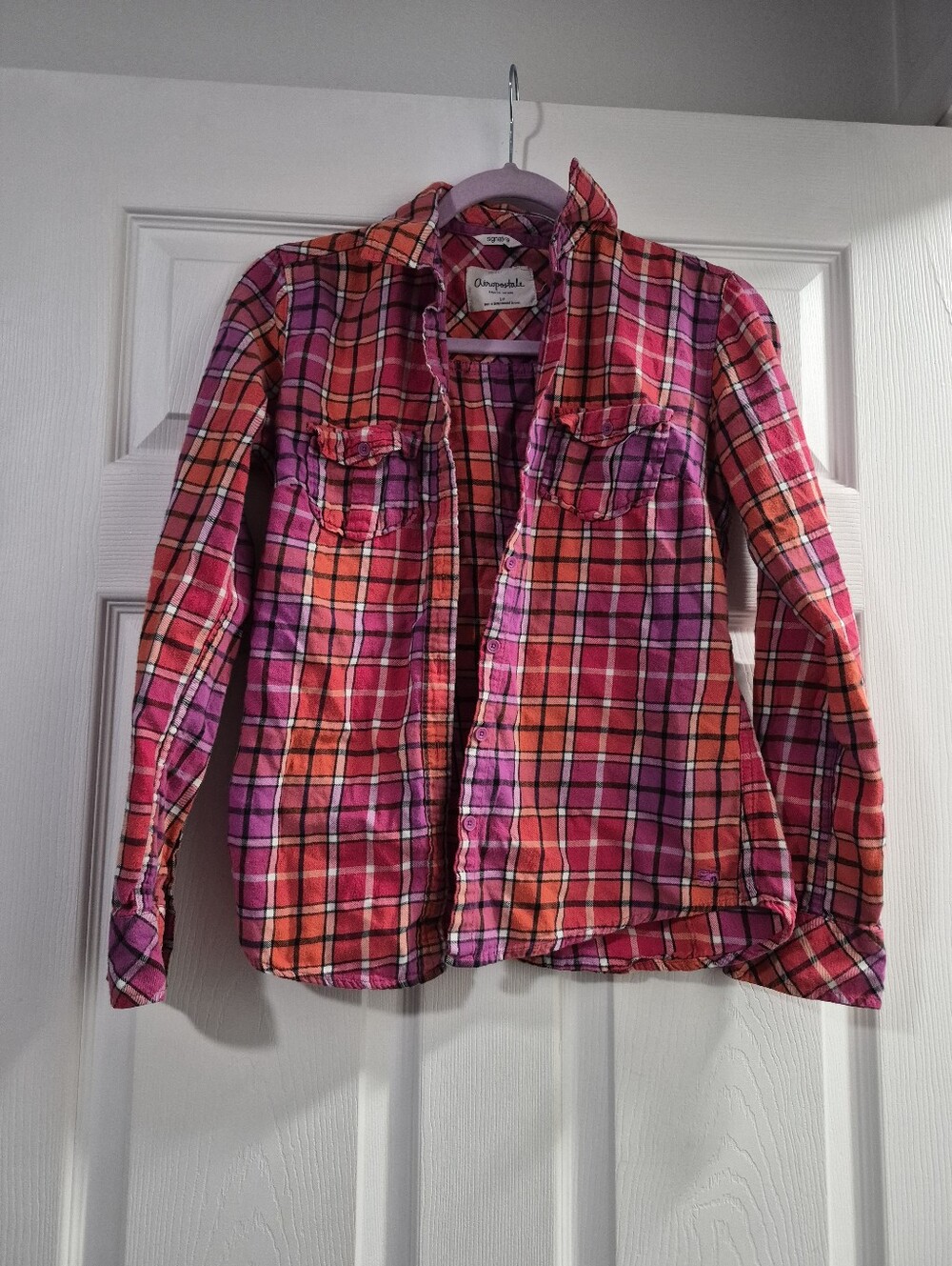 Aeropostale Pink & Orange Plaid Button-Down Shirt